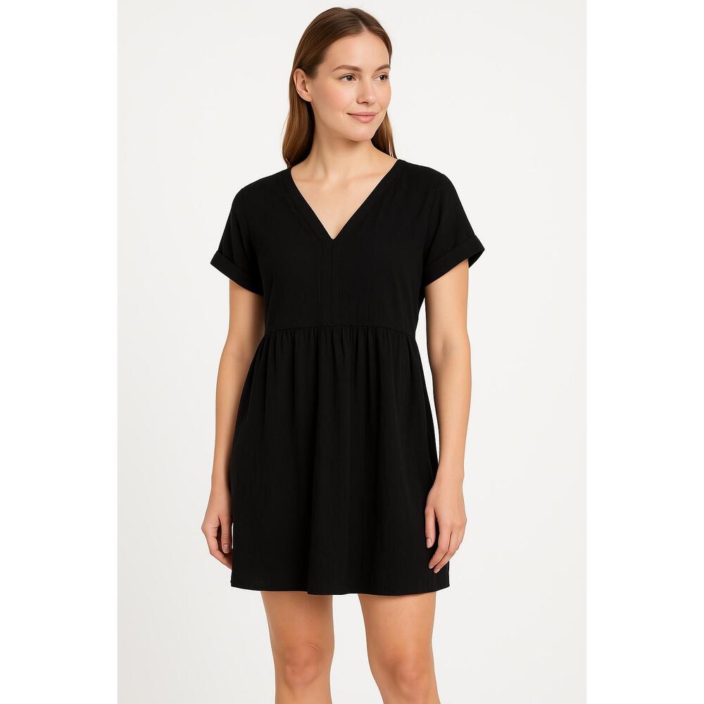 Briggs Black Short Sleeve‎ V Neck Above Knee Casual Linen Blend Dress Small